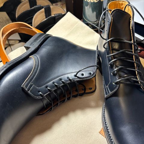 Viberg Derby Boot in Horween Navy Unglazed Shell Cordovan