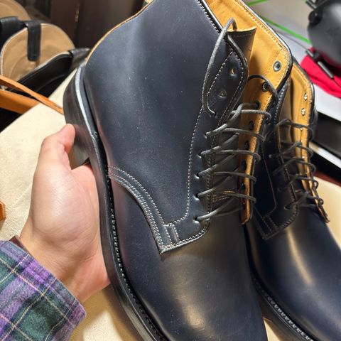 Viberg Derby Boot in Horween Navy Unglazed Shell Cordovan