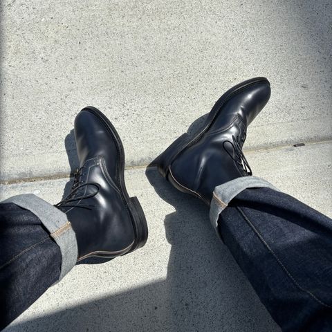 Viberg Derby Boot in Horween Navy Unglazed Shell Cordovan