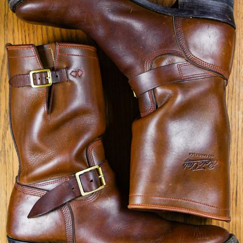 View photo of Role Club Engineer Boots in Dark Olive Steerhide