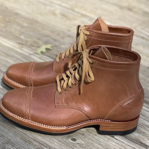 Flame Panda Brogue Cap Toe Service Boot in Maryam Natural Horsebutt