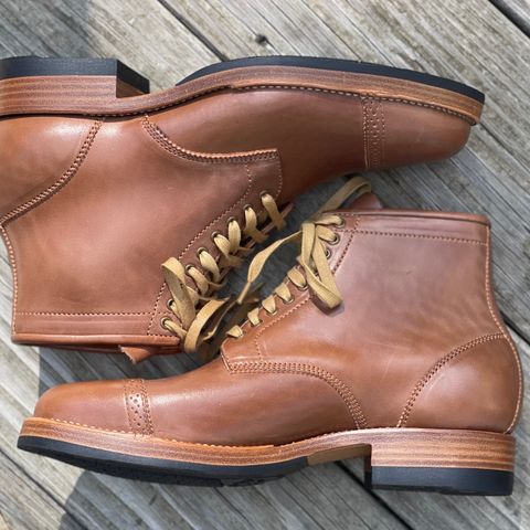 Flame Panda Brogue Cap Toe Service Boot in Maryam Natural Horsebutt