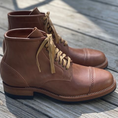 Flame Panda Brogue Cap Toe Service Boot in Maryam Natural Horsebutt