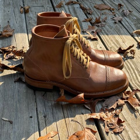 Flame Panda Brogue Cap Toe Service Boot in Maryam Natural Horsebutt
