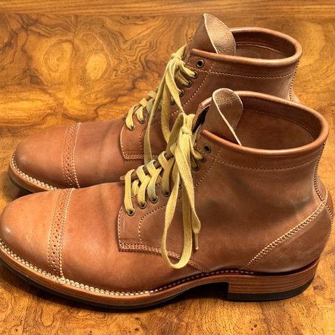 Flame Panda Brogue Cap Toe Service Boot in Maryam Natural Horsebutt