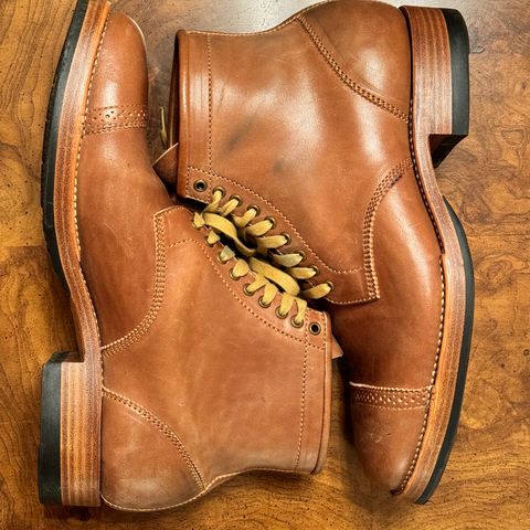 Flame Panda Brogue Cap Toe Service Boot in Maryam Natural Horsebutt