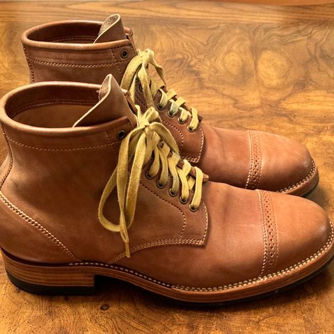 Flame Panda Brogue Cap Toe Service Boot in Maryam Natural Horsebutt