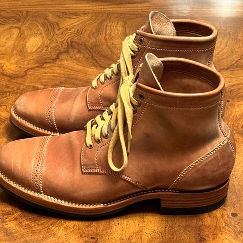 Flame Panda Brogue Cap Toe Service Boot in Maryam Natural Horsebutt