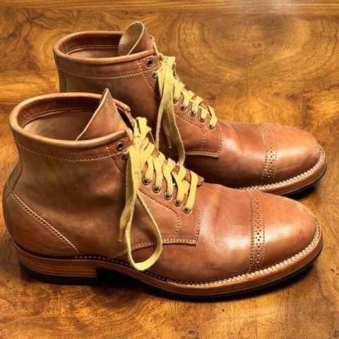 Flame Panda Brogue Cap Toe Service Boot in Maryam Natural Horsebutt
