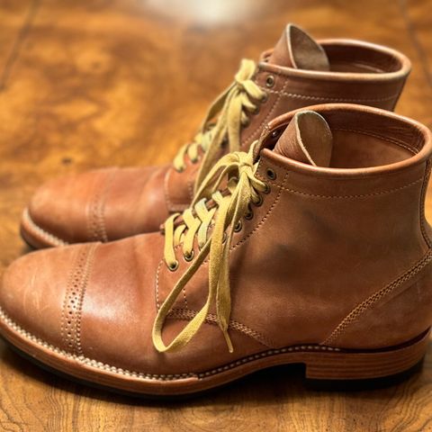 Flame Panda Brogue Cap Toe Service Boot in Maryam Natural Horsebutt