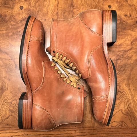 Flame Panda Brogue Cap Toe Service Boot in Maryam Natural Horsebutt