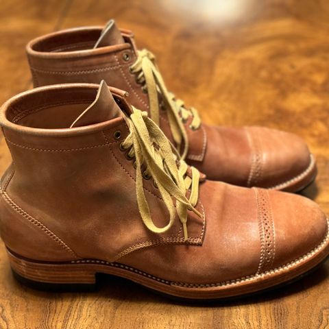 Flame Panda Brogue Cap Toe Service Boot in Maryam Natural Horsebutt