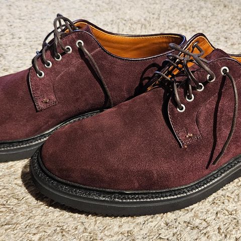 Grant Stone Plain Toe Blucher in CF Stead Berry Repello Calf Suede