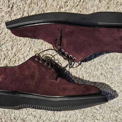 Grant Stone Plain Toe Blucher in CF Stead Berry Repello Calf Suede