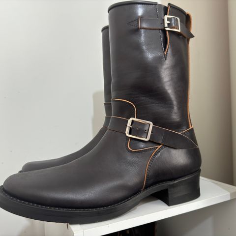 View photo of Addict Boots AB-01 Engineer Boots in Black Dye-Finished Horsehide