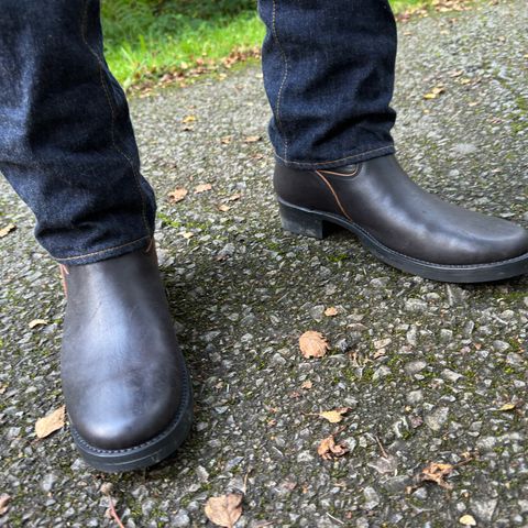 View photo of Addict Boots AB-01 Engineer Boots in Black Dye-Finished Horsehide