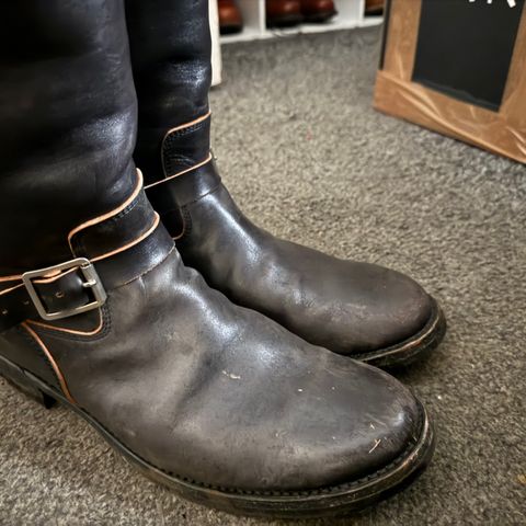 View photo of Addict Boots AB-01 Engineer Boots in Black Dye-Finished Horsehide