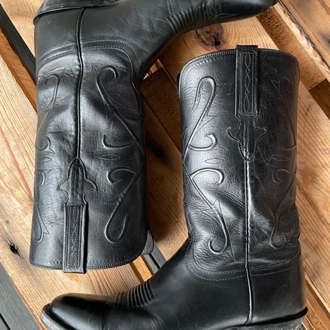 View photo of Lucchese Cowboy Boots in Black Kangaroo