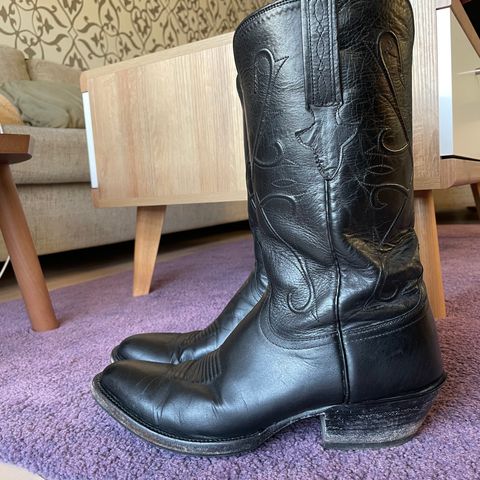 View photo of Lucchese Cowboy Boots in Black Kangaroo