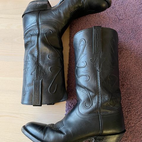 View photo of Lucchese Cowboy Boots in Black Kangaroo