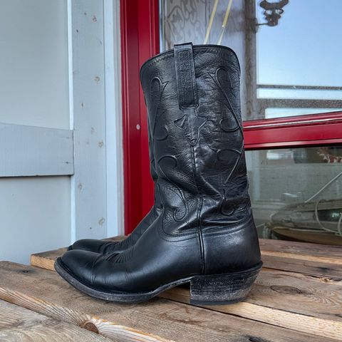 View photo of Lucchese Cowboy Boots in Black Kangaroo