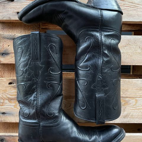 View photo of Lucchese Cowboy Boots in Black Kangaroo