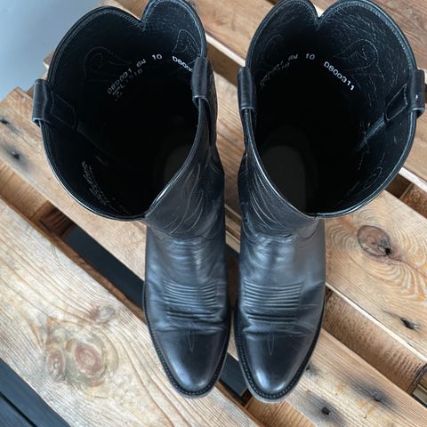 View photo of Lucchese Cowboy Boots in Black Kangaroo