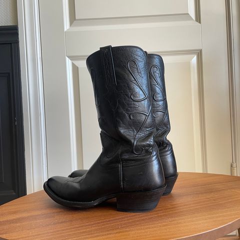 View photo of Lucchese Cowboy Boots in Black Kangaroo