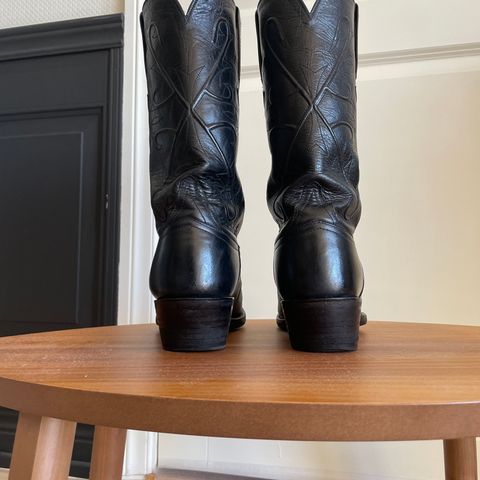 View photo of Lucchese Cowboy Boots in Black Kangaroo