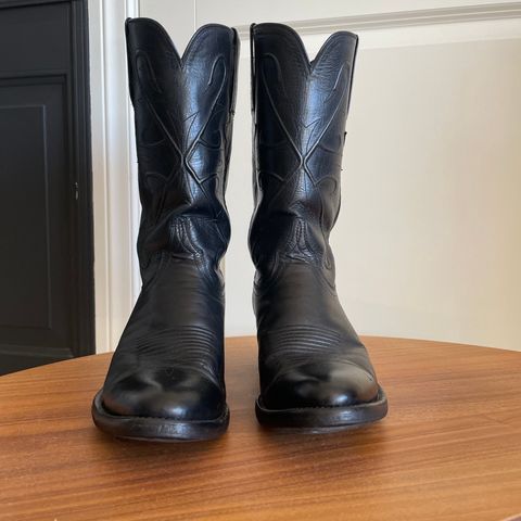 View photo of Lucchese Cowboy Boots in Black Kangaroo