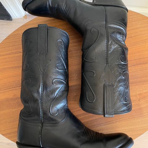 View photo of Lucchese Cowboy Boots in Black Kangaroo