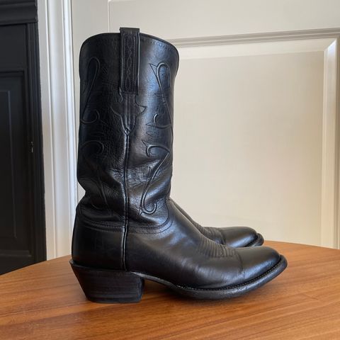 View photo of Lucchese Cowboy Boots in Black Kangaroo