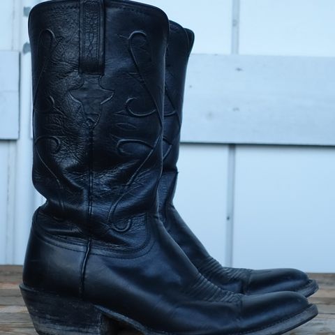 View photo of Lucchese Cowboy Boots in Black Kangaroo