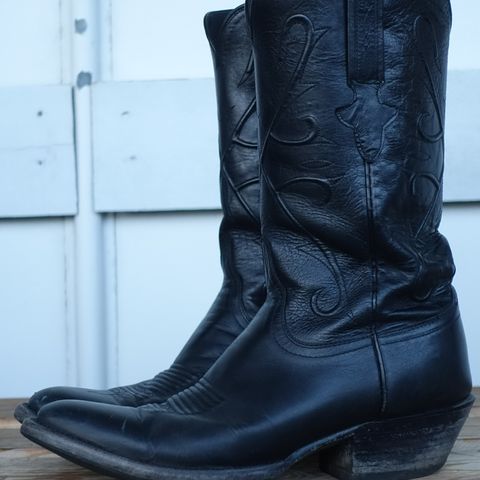 View photo of Lucchese Cowboy Boots in Black Kangaroo