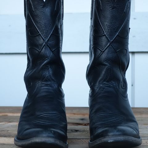 View photo of Lucchese Cowboy Boots in Black Kangaroo