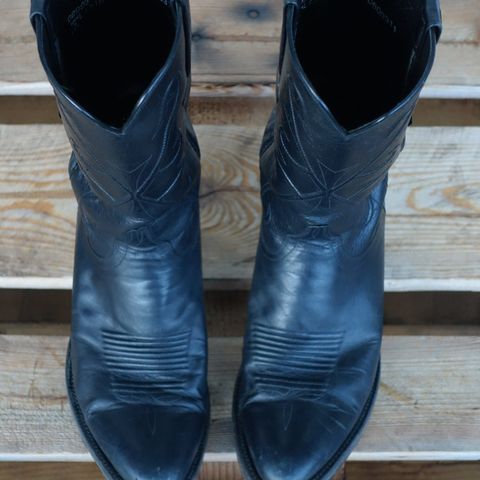 View photo of Lucchese Cowboy Boots in Black Kangaroo