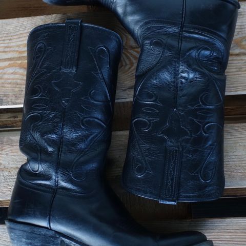 View photo of Lucchese Cowboy Boots in Black Kangaroo