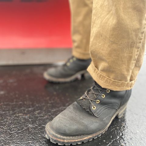 View photo of Frank's Boots The Patriot in Black Roughout Work Leather