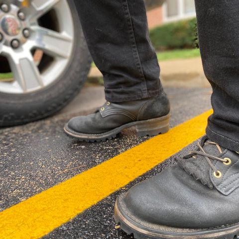 View photo of Frank's Boots The Patriot in Black Roughout Work Leather