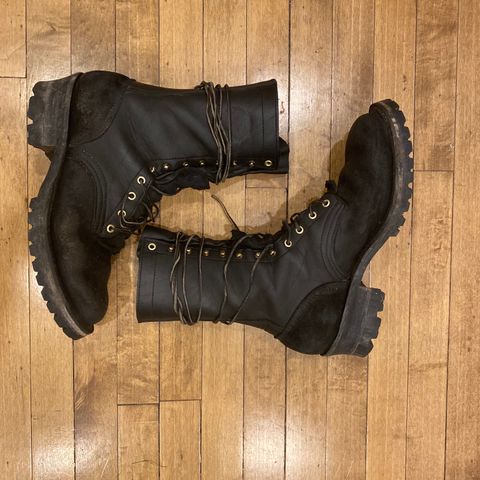 View photo of Frank's Boots The Patriot in Black Roughout Work Leather