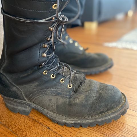 View photo of Frank's Boots The Patriot in Black Roughout Work Leather