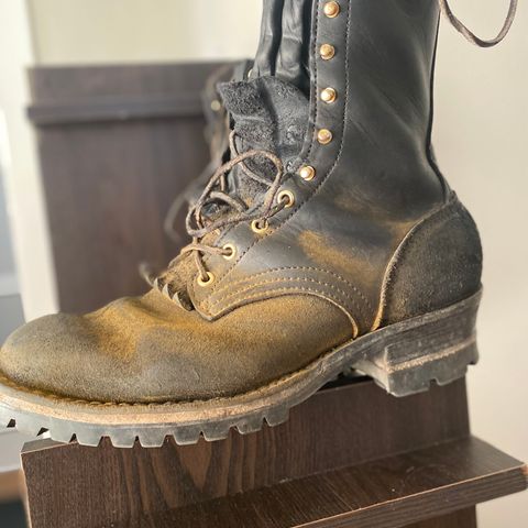 View photo of Frank's Boots The Patriot in Black Roughout Work Leather