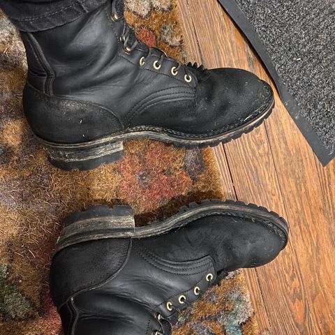 View photo of Frank's Boots The Patriot in Black Roughout Work Leather