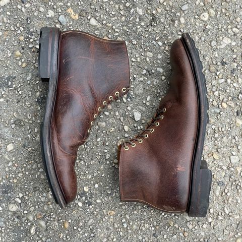 View photo of Viberg Wholecut Derby Boot in Horween Rowdy Dachshund