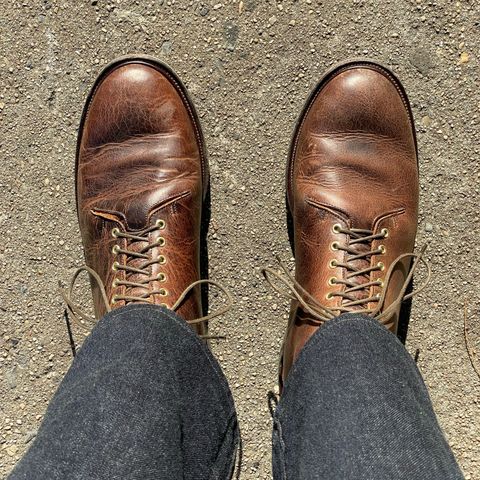 View photo of Viberg Wholecut Derby Boot in Horween Rowdy Dachshund