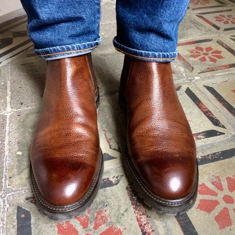 View photo of Crockett & Jones Chelsea 11 in Dark Brown Scotch Grain