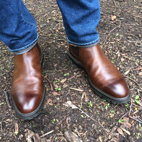 View photo of Crockett & Jones Chelsea 11 in Dark Brown Scotch Grain