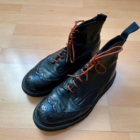 View photo of Tricker's Stow Country Boot in Black Olivvia Deerskin