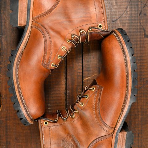 View photo of Frank's Boots Wilshire in J&FJ Baker Natural Oak Bark Tanned Harness