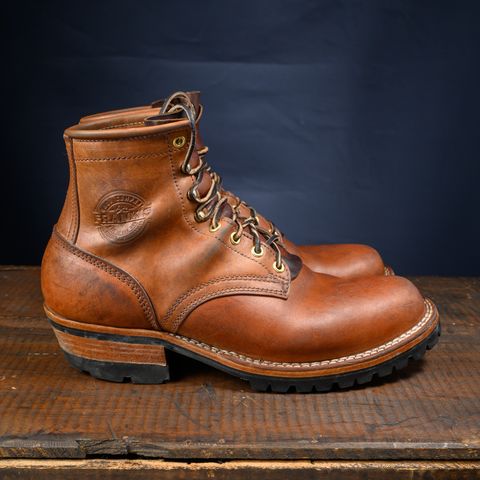 View photo of Frank's Boots Wilshire in J&FJ Baker Natural Oak Bark Tanned Harness